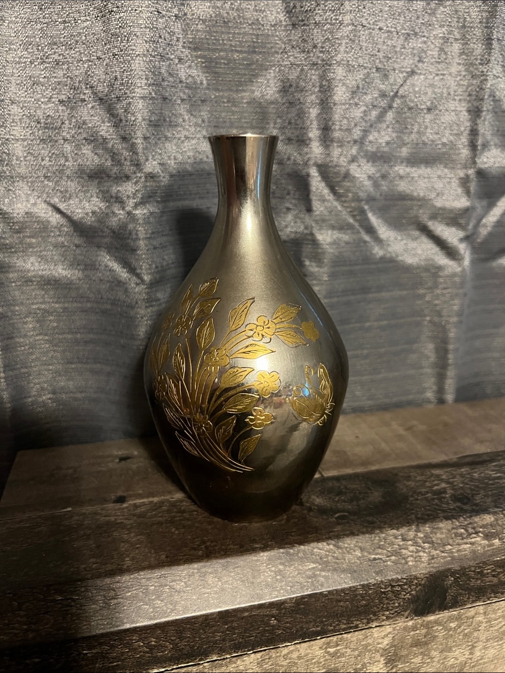 Vintage Etched Brass Vase
